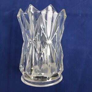 Antique Flint Glass Celery Vase – Heavy Clear Geometric Pattern